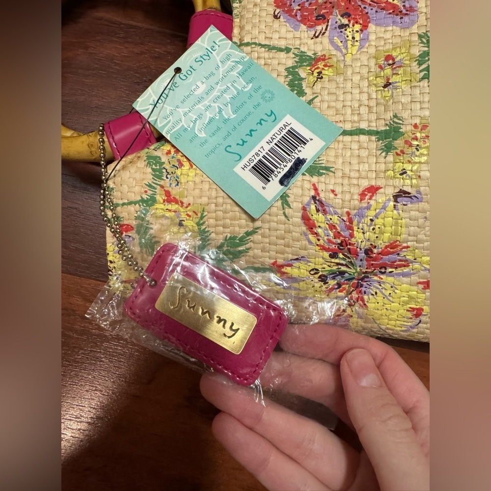 Floral Bamboo Handle Tote Bag - Picture 3 of 9